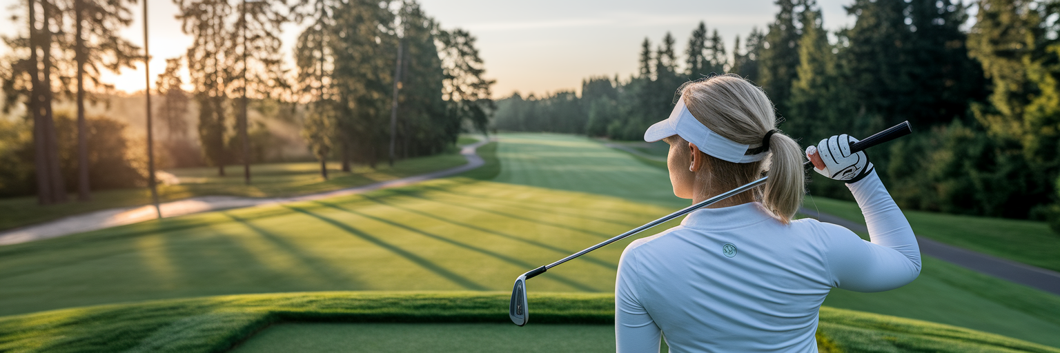 Female golfer mentally preparing on tee box.