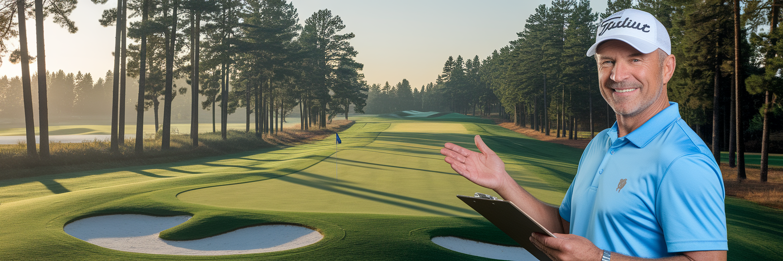 Friendly golf course starter at first tee