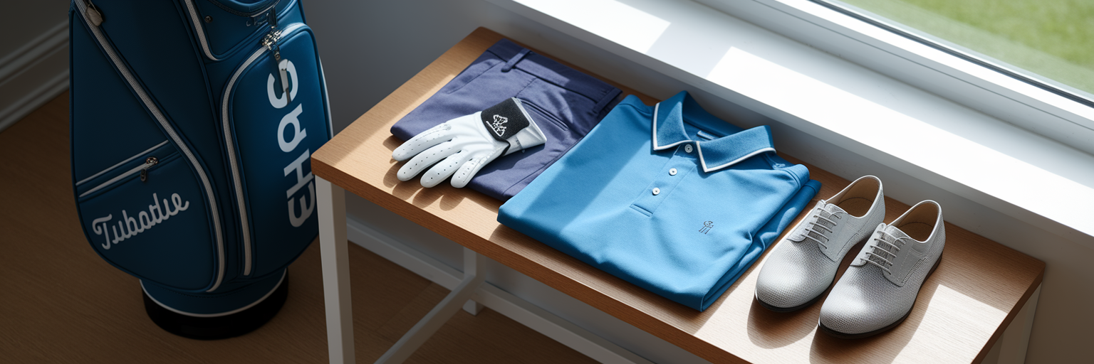 Golf outfit and shoes laid out before a game.