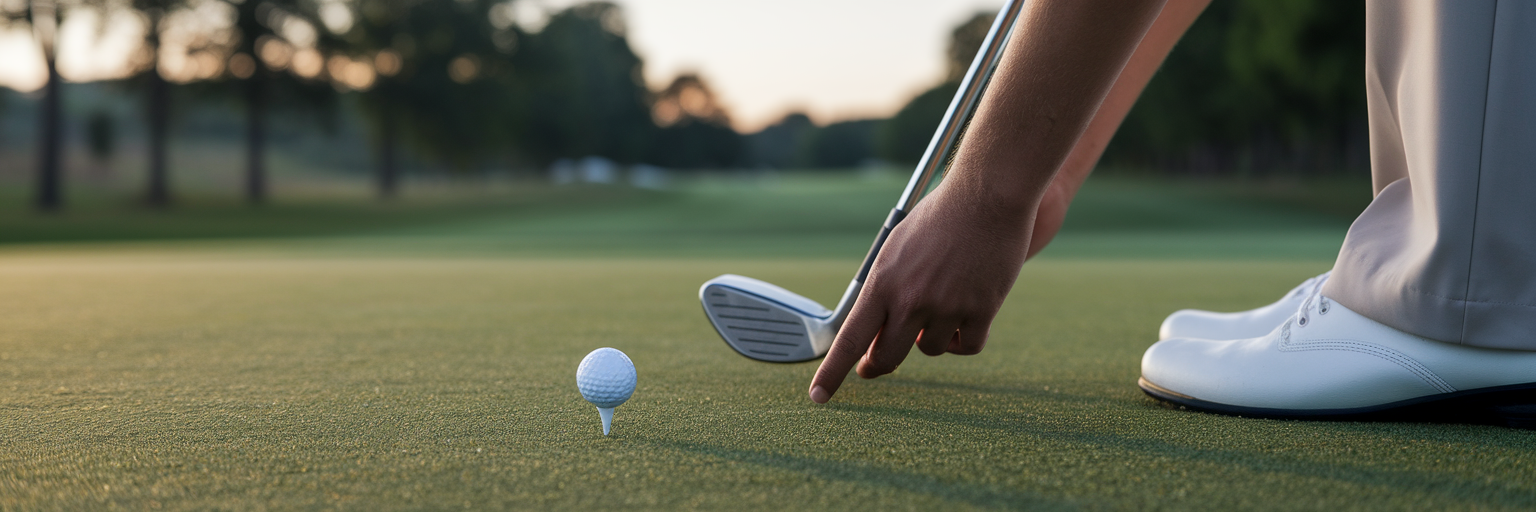 Golfer placing a ball on a tee
