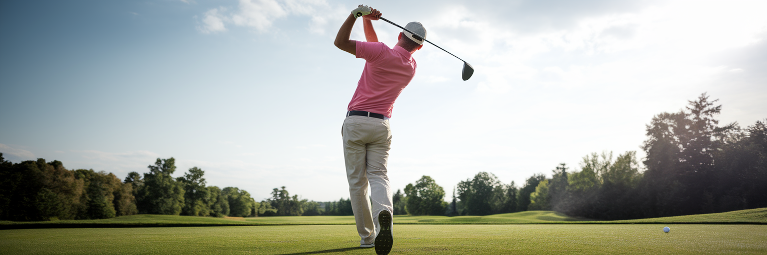 Beginner golfer holding a successful follow-through pose