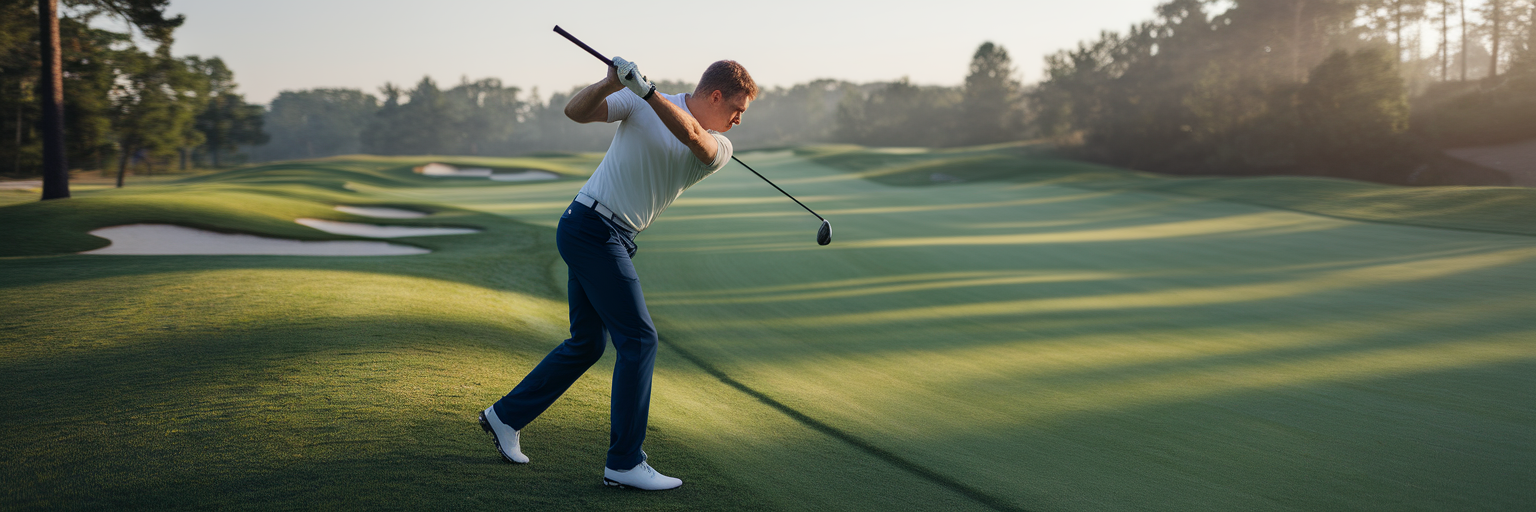 Man performing golf warm-up torso twist.