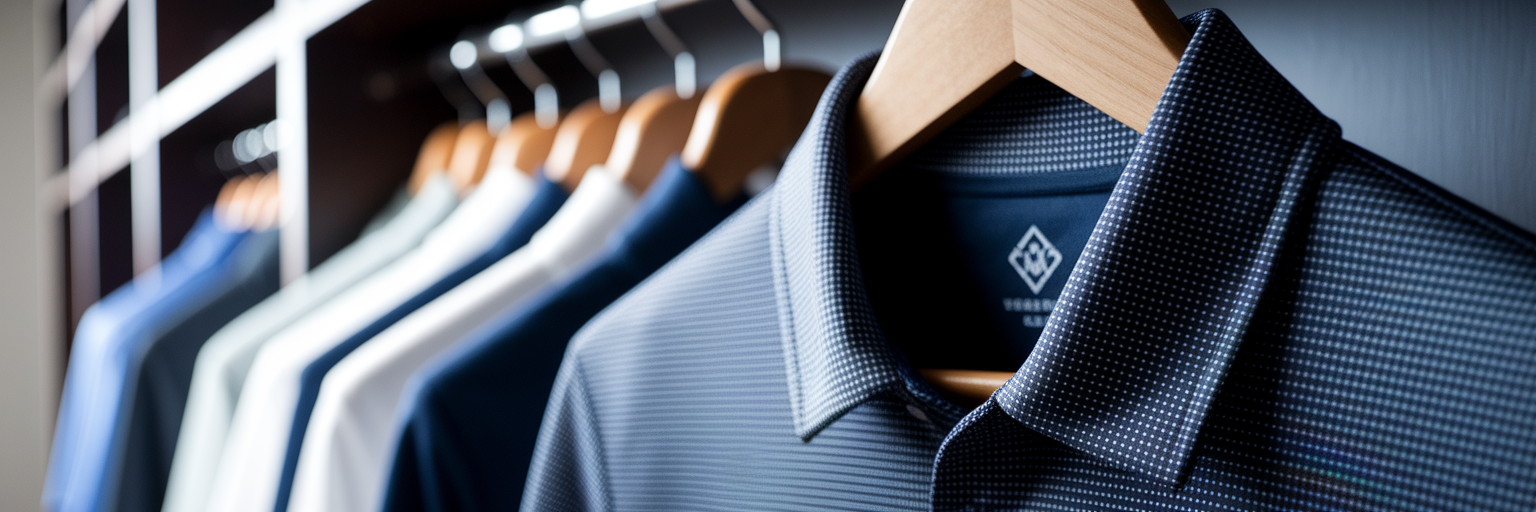 Close-up of a moisture-wicking golf shirt.