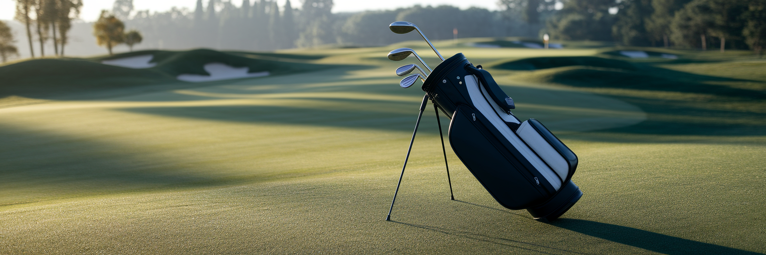 Golf bag placed strategically on fairway.