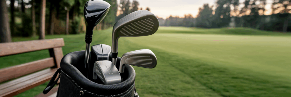 Different types of golf clubs in bag.
