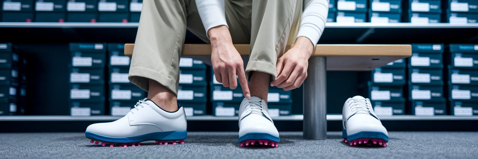 Person trying on golf shoes for fit