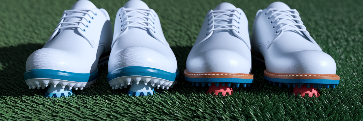 Spiked and spikeless golf shoe soles comparison.