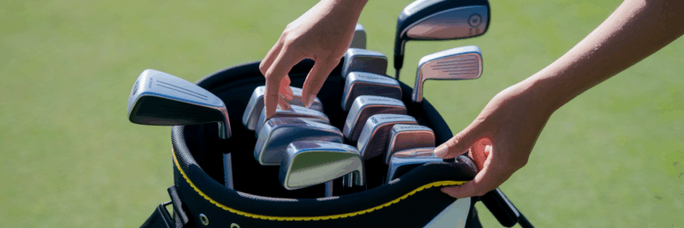 Organizing clubs in a golf bag.