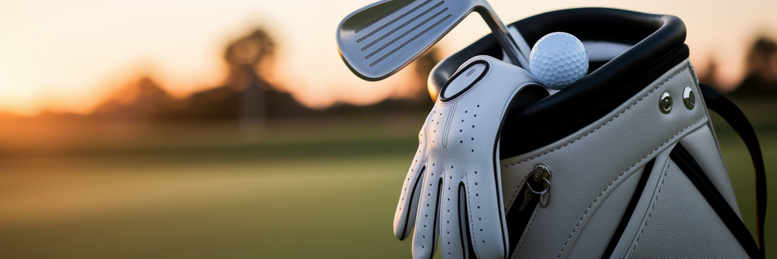 Close-up of golf bag at sunrise.