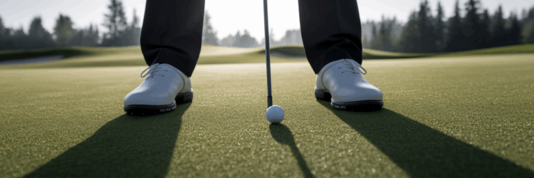 Golfer's shoes on a pristine green