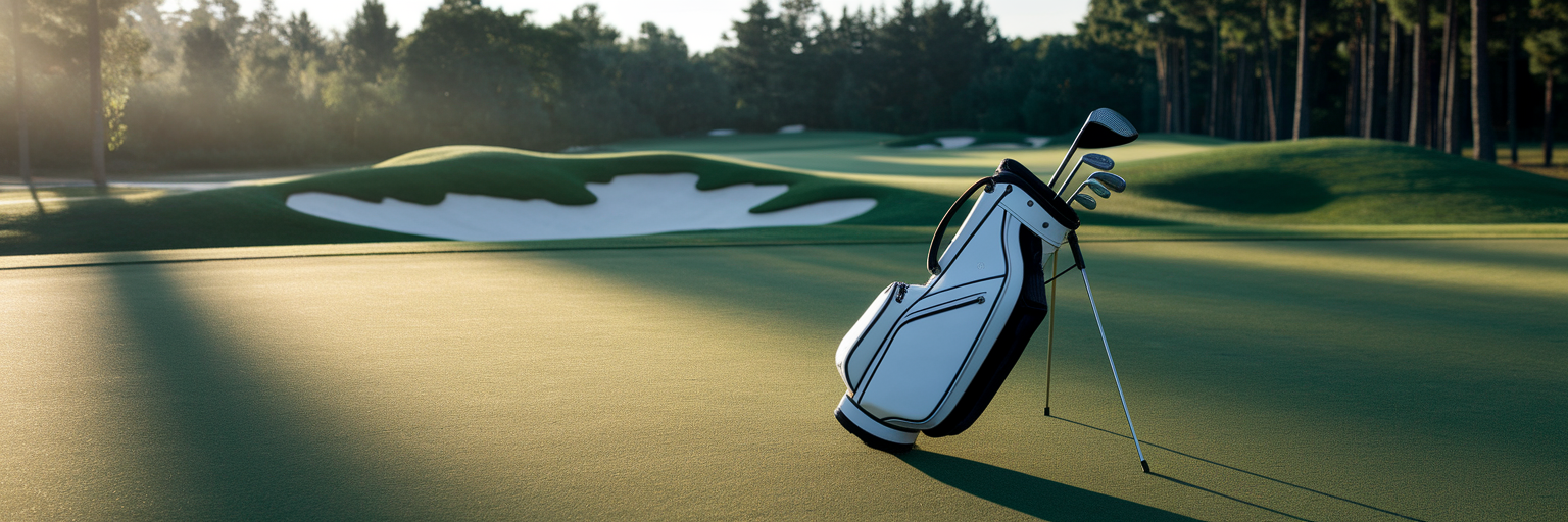 Clean golf bag on a green fairway