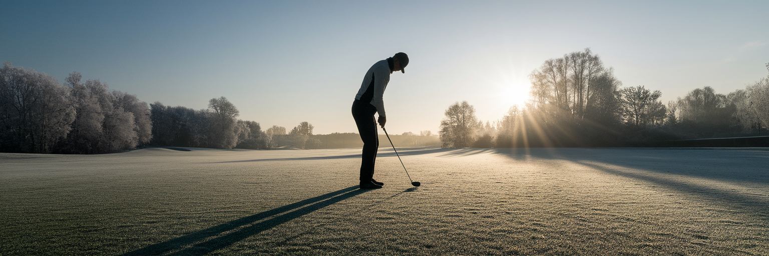 Lone golfer on a frosty winter morning
